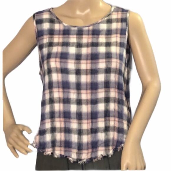 Cloth & Stone Anthropologie Distressed Plaid Tank - Picture 1 of 10